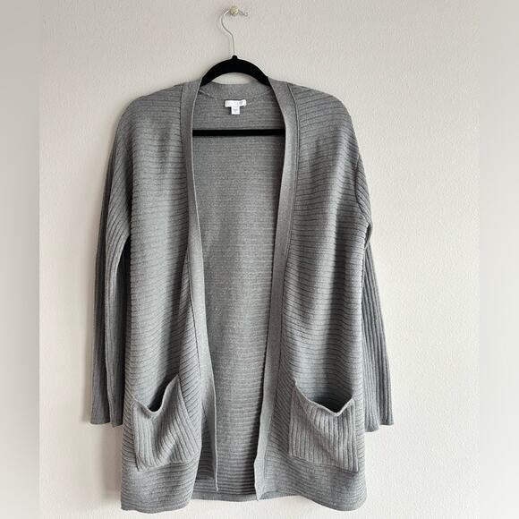 J Jill Gray Long Sleeve Ribbed Cardigan | Size Small | Open Front Long Cardigan - Picture 1 of 5